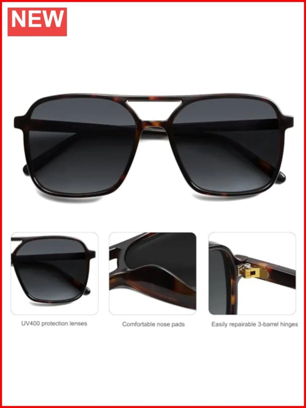 Vintage Aviator Square Sunglasses UV400 Protection Plastic Frame Unisex
